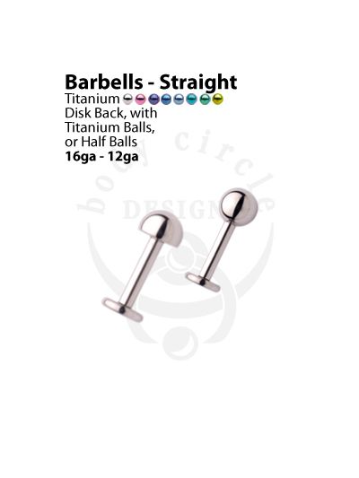 Disk Back Labret Barbells -  Implant Grade Titanium with Titanium Balls or Half Balls