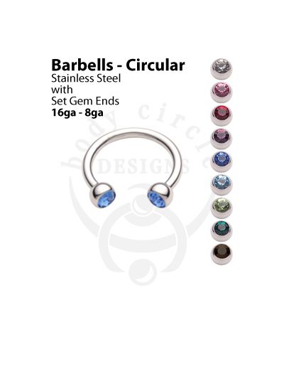 Circular Barbells - 316LVM Stainless Steel with Set Gem Ends