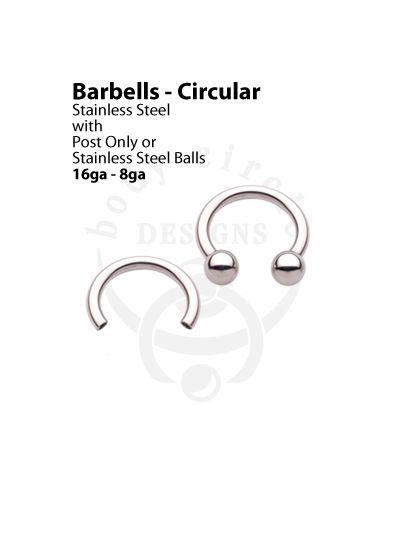 Circular Barbells - 316LVM Stainless Steel - Post Only or with Stainless Steel Balls