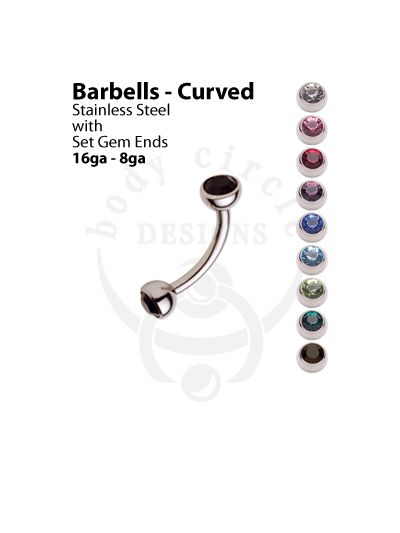 Curved Barbells - 316LVM Stainless Steel with Set Gem Ends