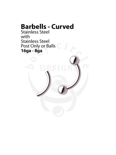 Curved Barbells - 316LVM Stainless Steel - Post Only or with Stainless Steel Balls