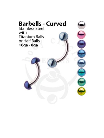 Curved Barbells - 316LVM Stainless Steel with Titanium Ball or Half Ball