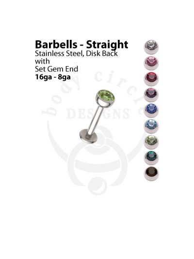 Disk Back Labret Barbells - 316LVM Stainless Steel with Set Gem End
