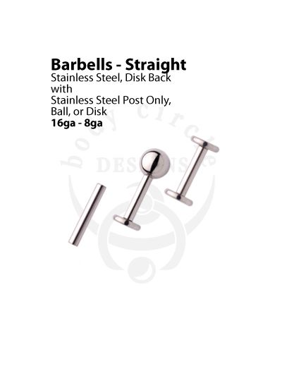 Disk Back Labret Barbells - 316LVM Stainless Steel with Ball or Disk