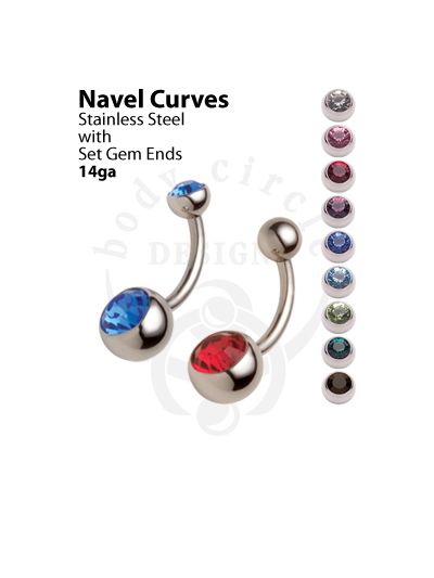 Jeweled Navel Curves - 316LVM Stainless Steel