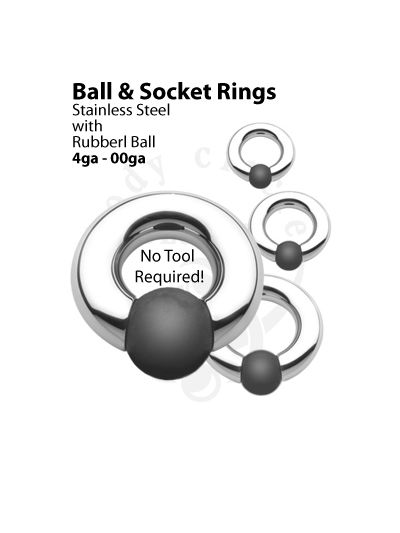 Rubber Ball and Socket Rings - 316LVM Stainless Steel with Rubber Ball