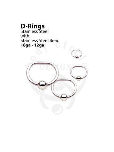 D-Rings - 316LVM Stainless Steel with Stainless Steel Bead