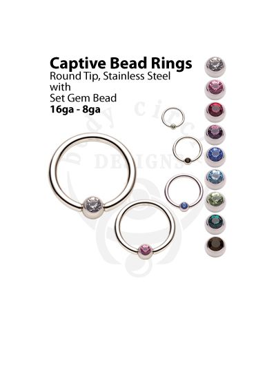 Captive Bead Rings - 316LVM Stainless Steel with Set Gem Bead